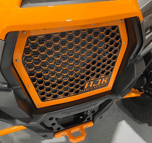 Kawasaki KRX Front Grill by AJK Offroad in Orange Left Front View