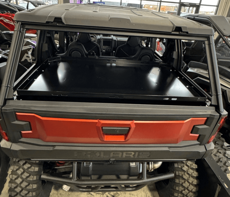 Polaris Xpedition Bed Tray by AJK Offroad Semi-Close Up of Back with Closed Tailgate