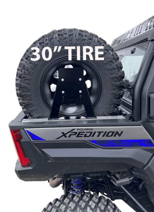 Polaris Xpedition Spare Tire Carrier by AJK Offroad Pictured with 30" Tire Full Right Side View