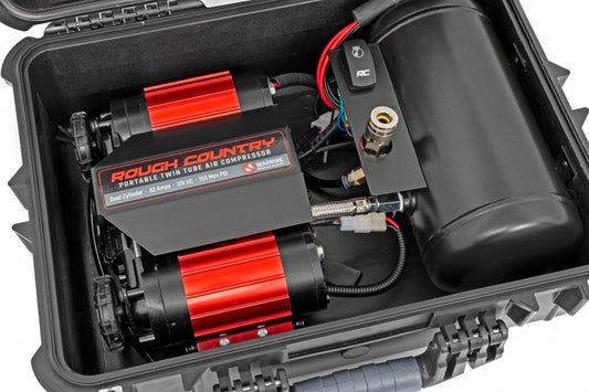 PORTABLE TWIN MOTOR AIR COMPRESSOR W/CARRY CASE
12 VOLT | 150PSI | 6.16 CFM