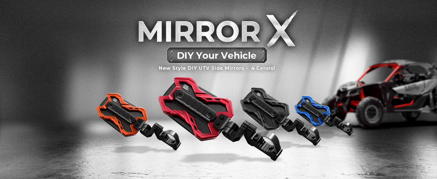 CNC UTV Mirror X w/Integrated light mount for 1.65-2 Inch Roll Bar (1 Pair)