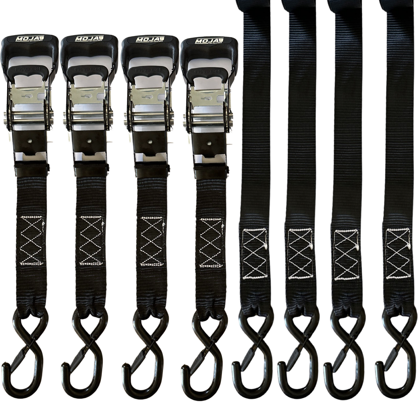 1.6" x 15' Ratchet Tie-Down Set (Pack of 4) , Closed Hook.