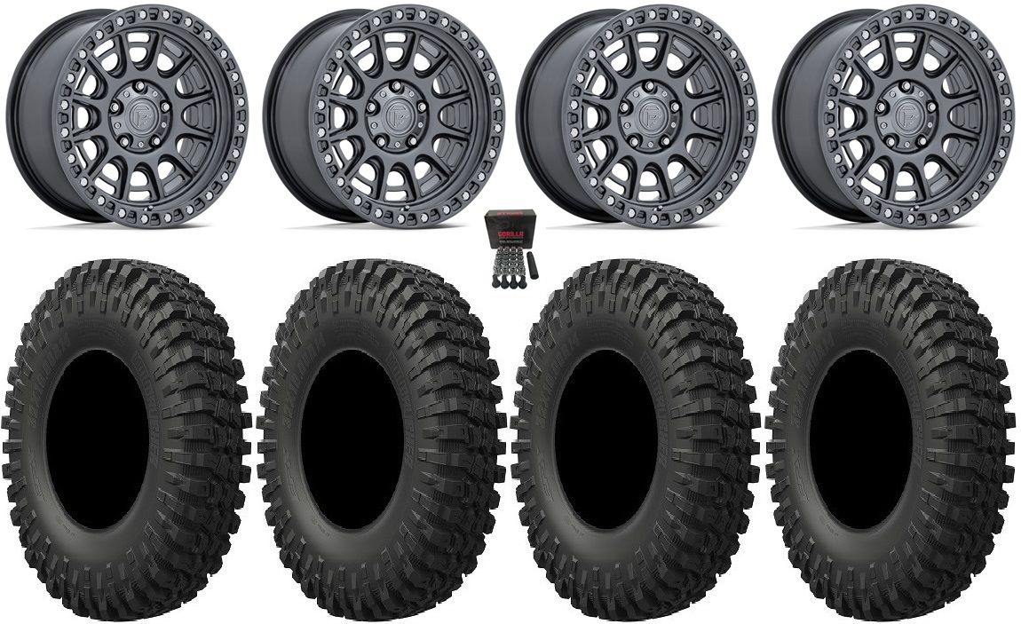 Fuel Cycle 15" Wheels Gunmetal with 32" MotoCrusher Tires MOUNTED SET