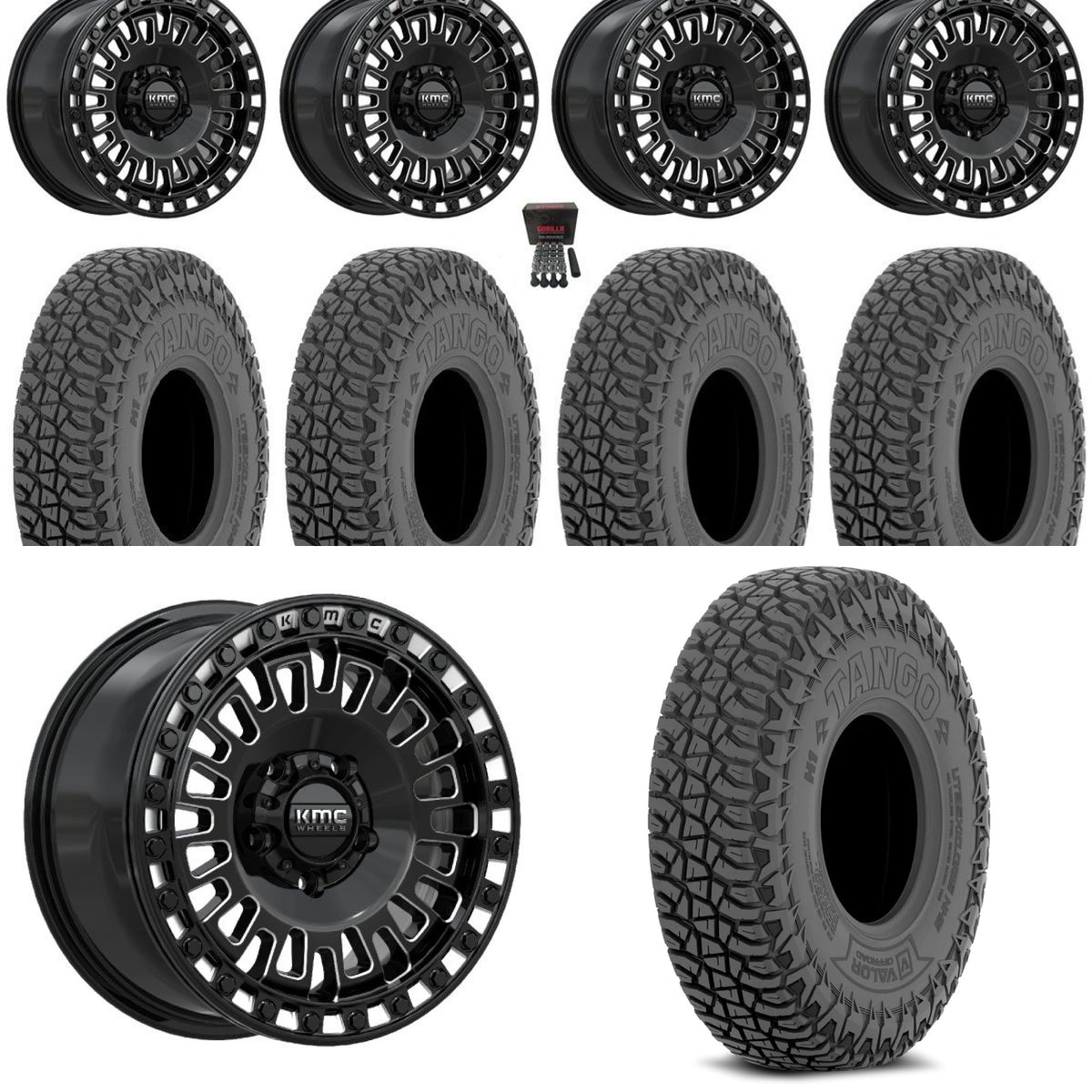 KMC Aztec Beadlock 15x7 Black/Milled +38mm with 32" Valor Tango Tire set