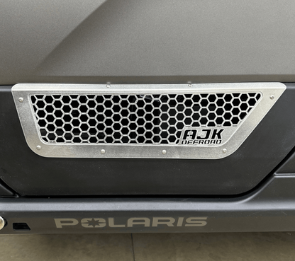 Polaris Xpedition Vented Lower Doors Inserts by AJK Offroad  Close Up of Front Door in Raw Aluminum