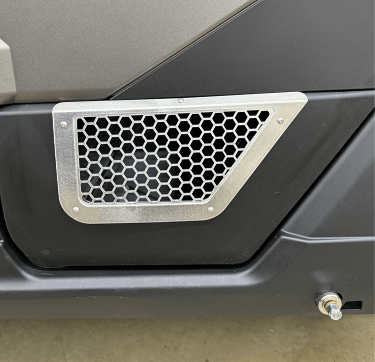 Polaris Xpedition Vented Lower Doors Inserts by AJK Offroad Rear Door in Raw Aluminum Close Up