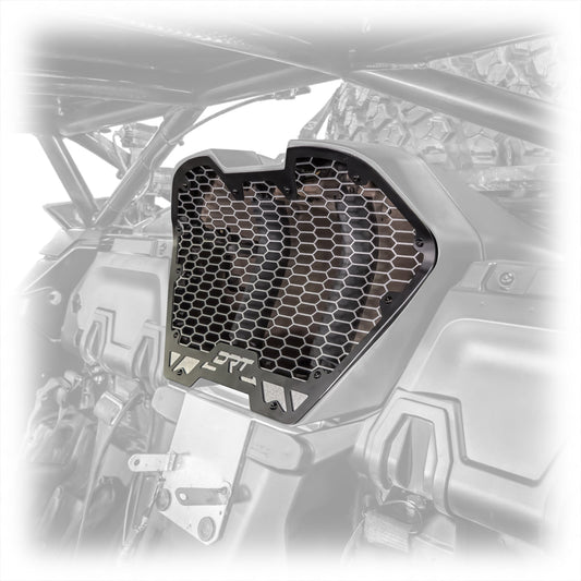 Laser cut aluminum vent panel aligned to grille frame