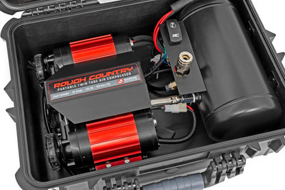 PORTABLE TWIN MOTOR AIR COMPRESSOR W/CARRY CASE
12 VOLT | 150PSI | 6.16 CFM