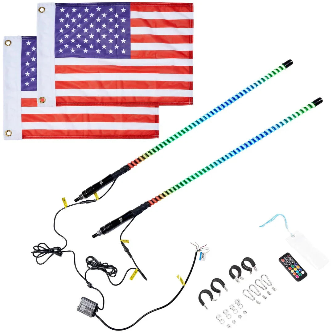 3FT Red COB Whip Light With Flag - Waterproof LED Light For ATV, UTV, Truck & Dune Buggy