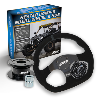 PRP Heated Suede Steering Wheel Kit with Quick Release Hub for Polaris , Can Am , Arctic Cat , EZ-GO, GEM, John Deere Gator