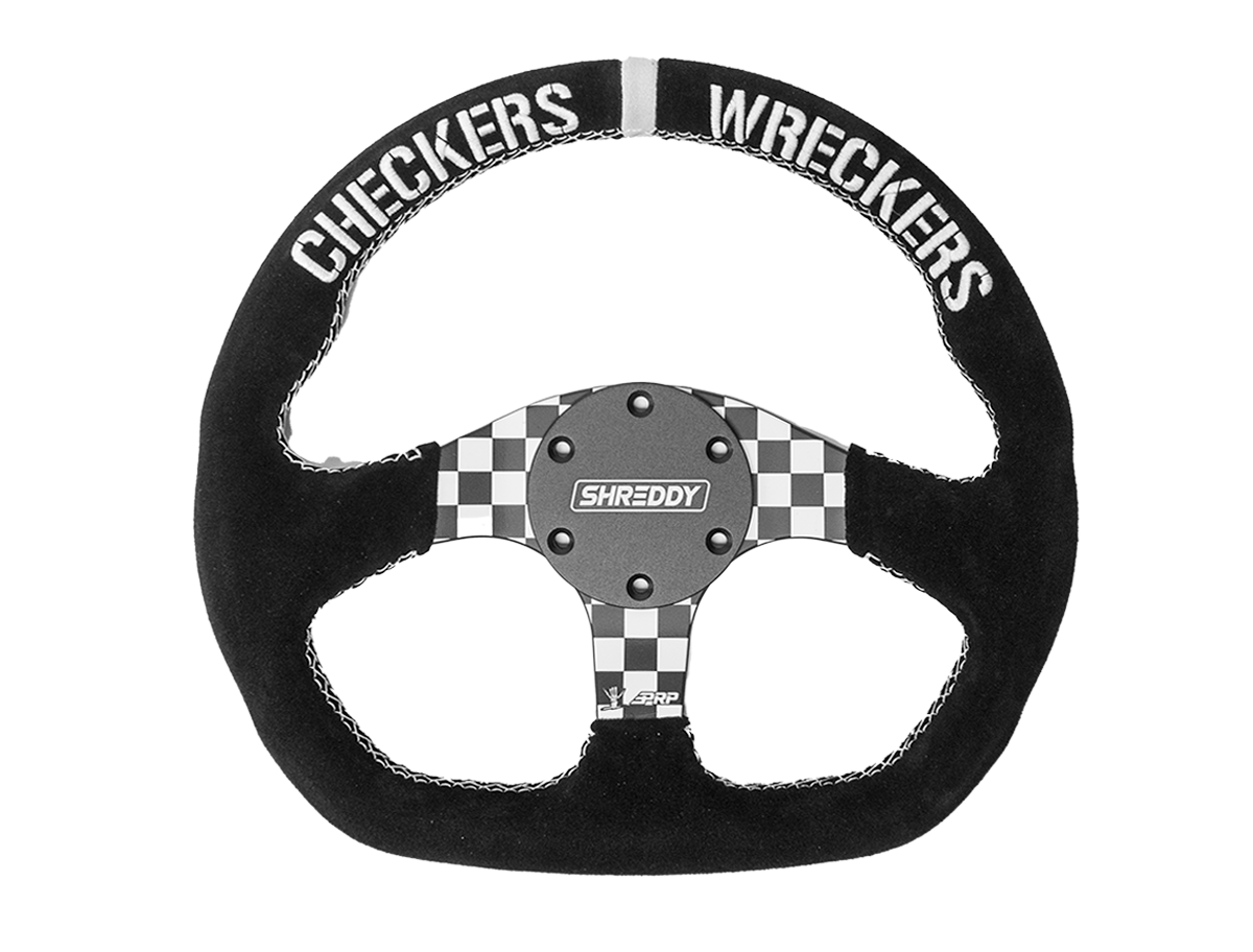 PRP X SHREDDY CHECKERED STEERING WHEEL, D-SHAPED