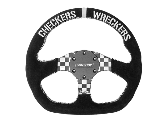 PRP X SHREDDY CHECKERED STEERING WHEEL, D-SHAPED