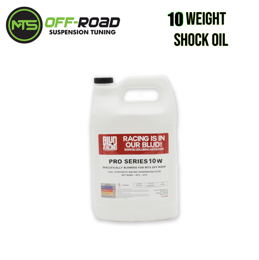 Gallon container of MTS Off-Road Pro Series 10W shock oil on a white background
