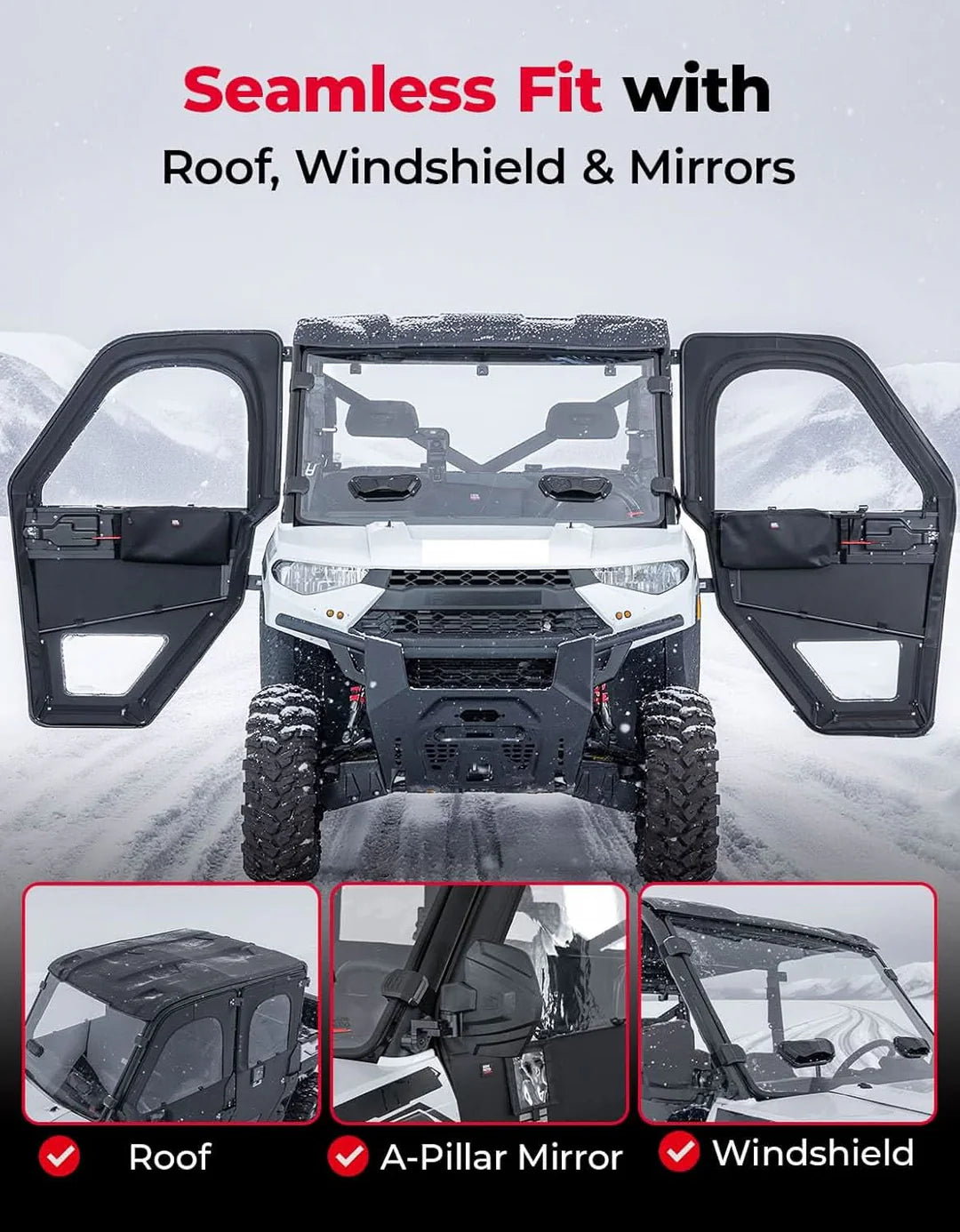 UTV Doors With Steel Frame for Polaris Ranger CREW XP 1000 2018-2025
