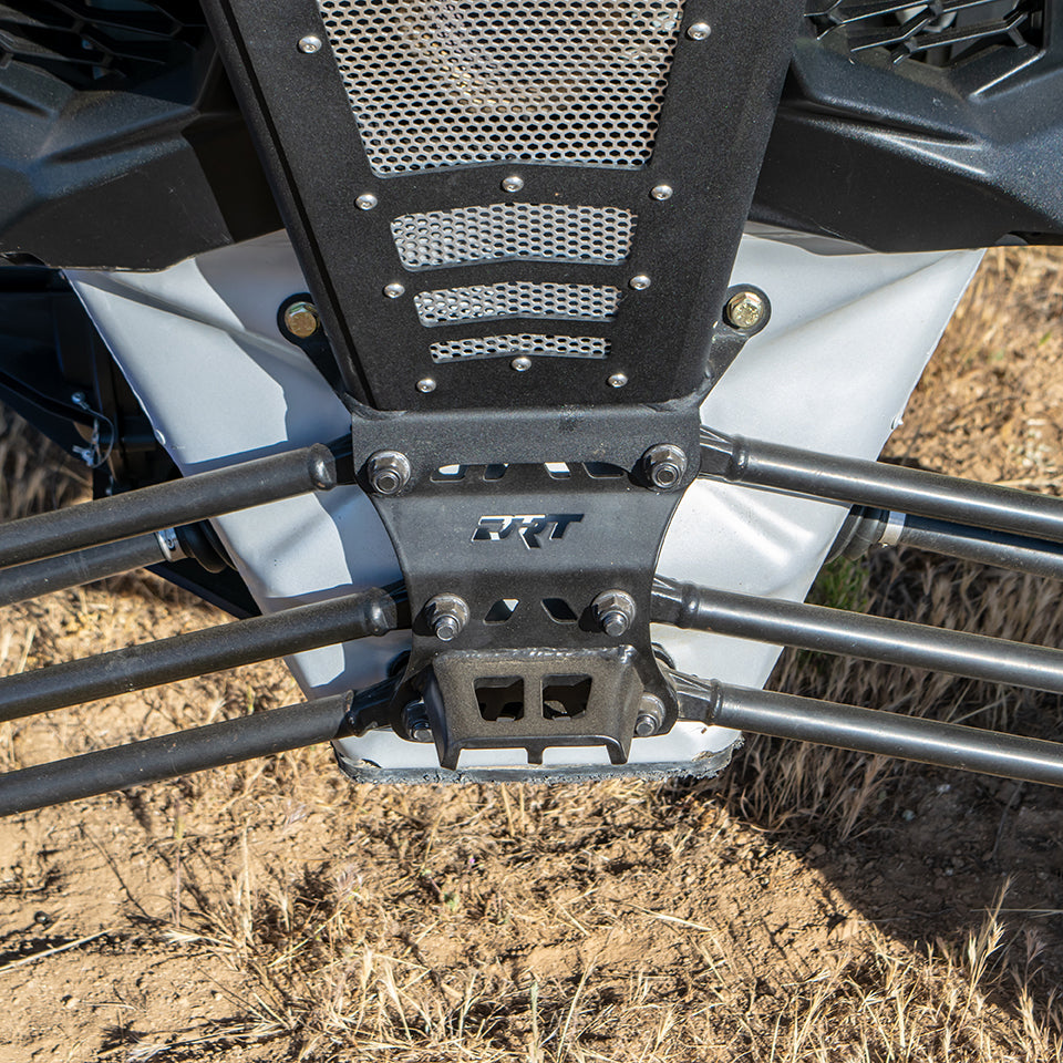DRT Can Am Maverick X3 2017+ Dual Sheer Radius Rod Plate Front view