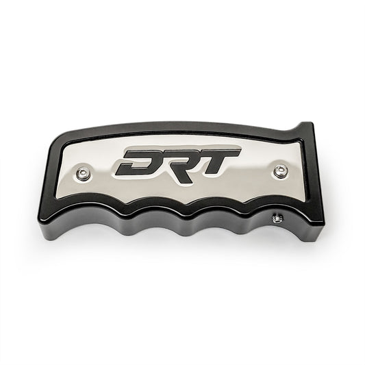 6061-T6 CNC machined aluminum shifter knob V2.0 by DRT, matte black anodized body with stainless trim