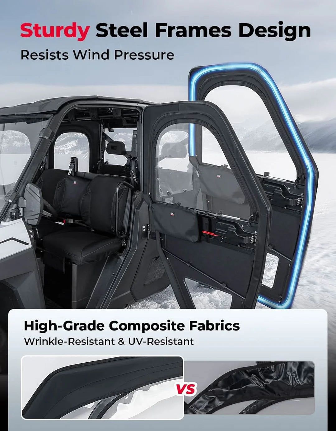 UTV Doors With Steel Frame for Polaris Ranger CREW XP 1000 2018-2025