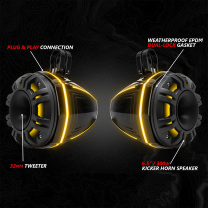 2024-2026 Can-Am® Maverick R, Phase-6 K-Spec 1650watt 6-Speaker Stereo System with Kicker Horns