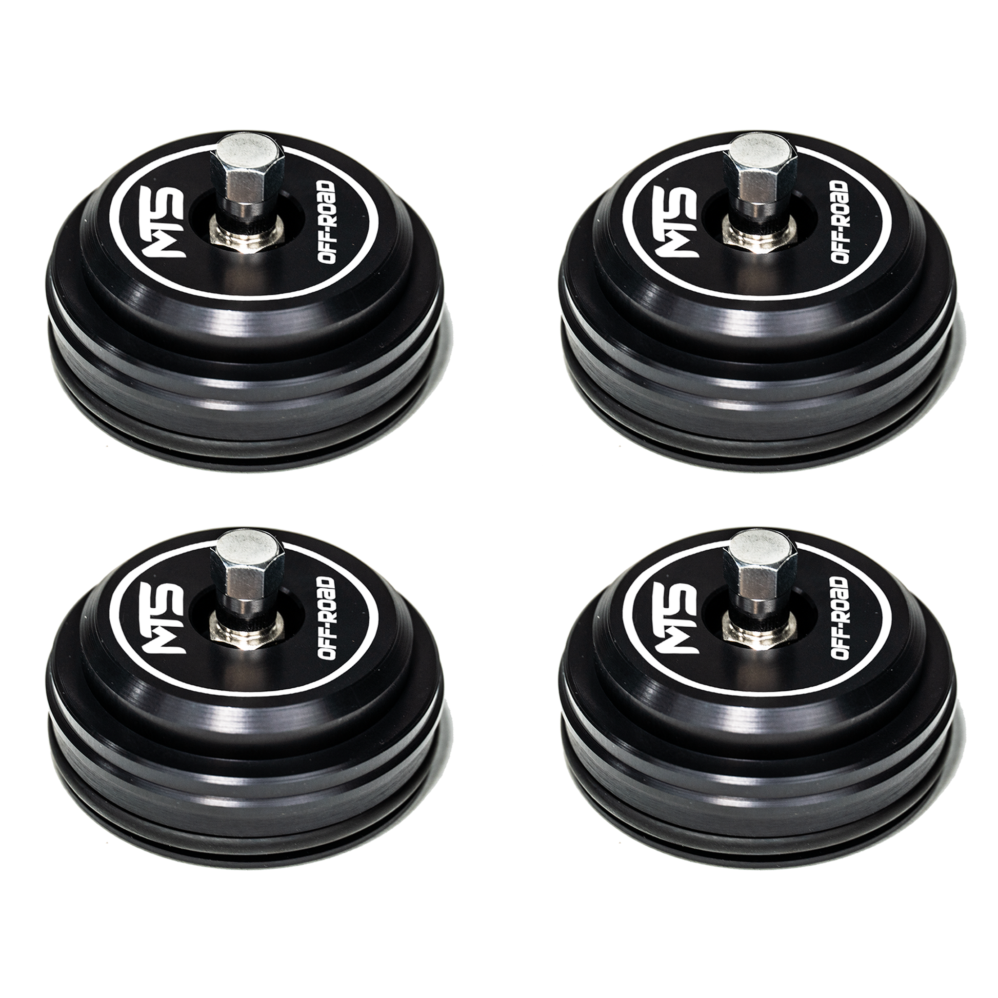 Four black MTS off-road components on a white background