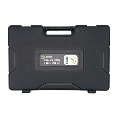 Black carrying case for a nitrogen bottle and regulator kit on a white background
