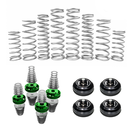 Set of springs and shock absorbers on a white background