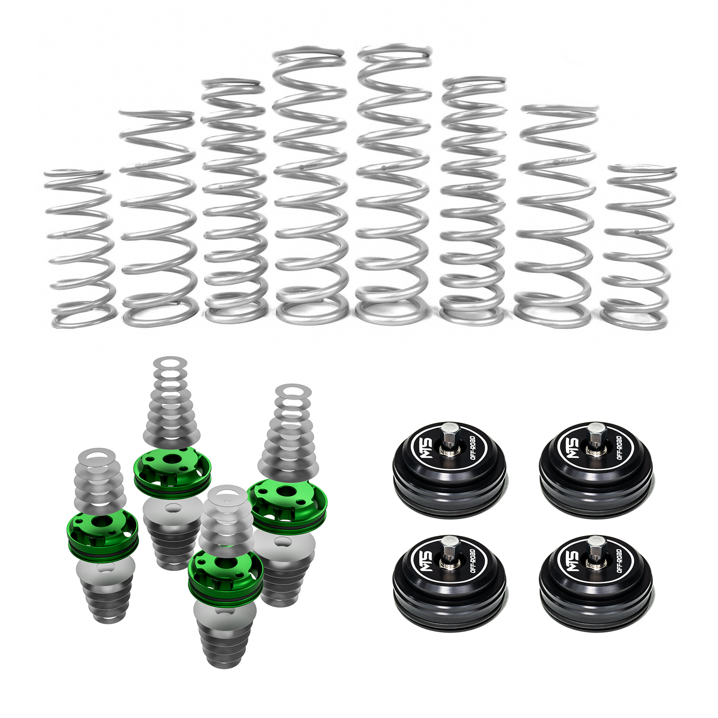 Set of springs and shock absorbers on a white background