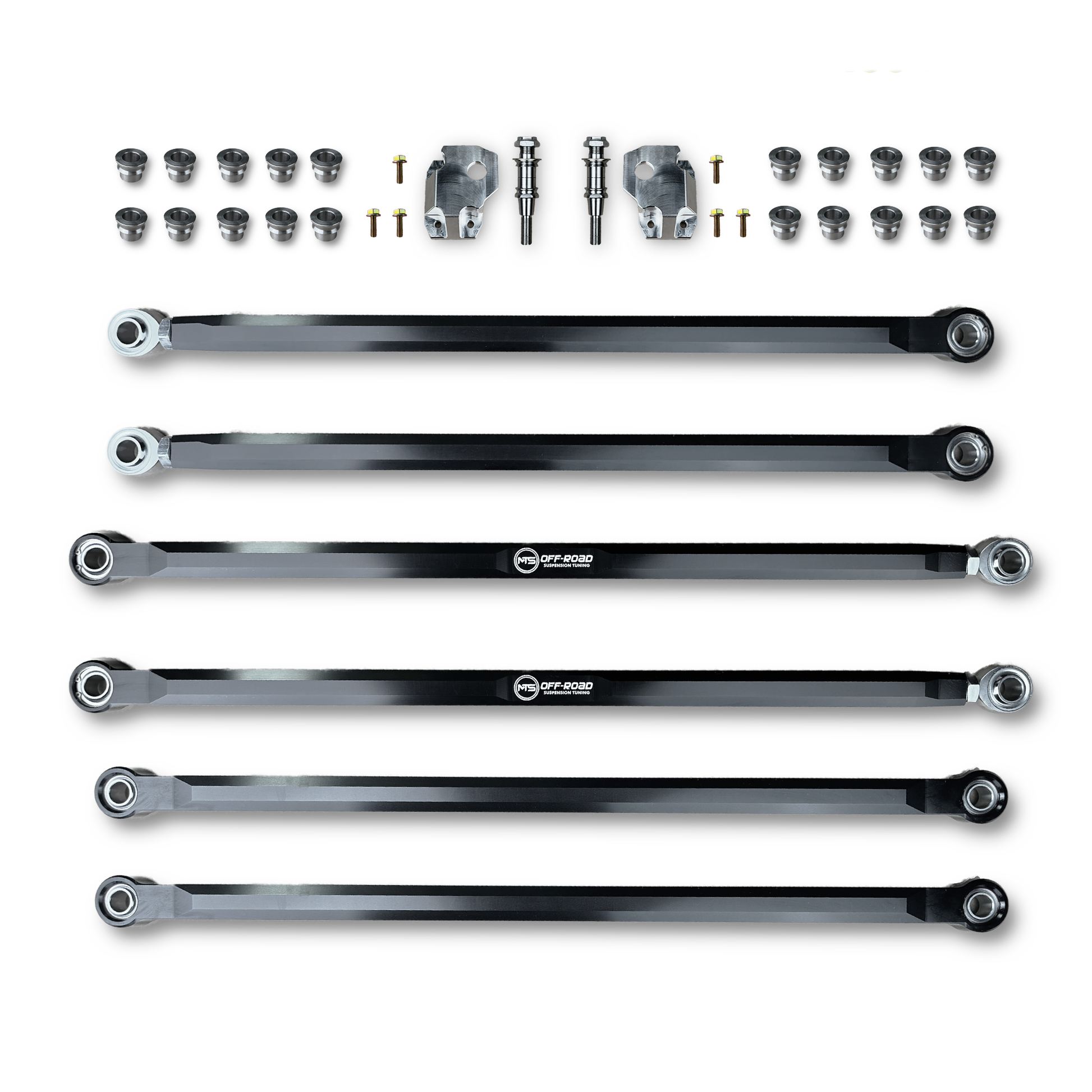 Set of metal links and components on a white background