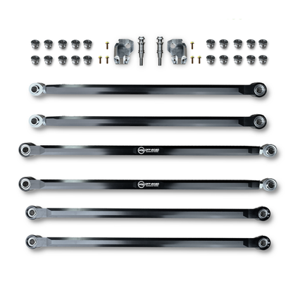 Set of metal links and components on a white background