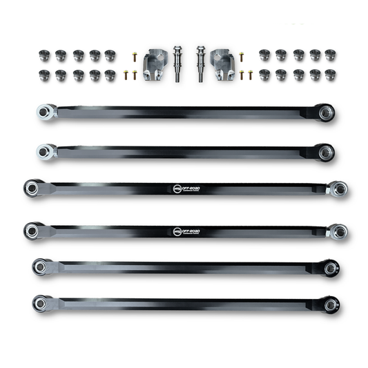 Set of metal links and components on a white background