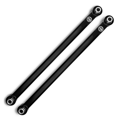 Two black metal links on a white background
