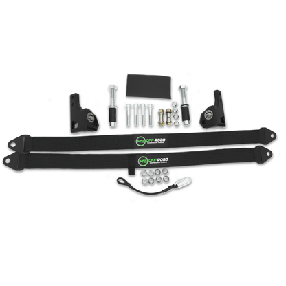 Set of black off-road suspension components on a white background