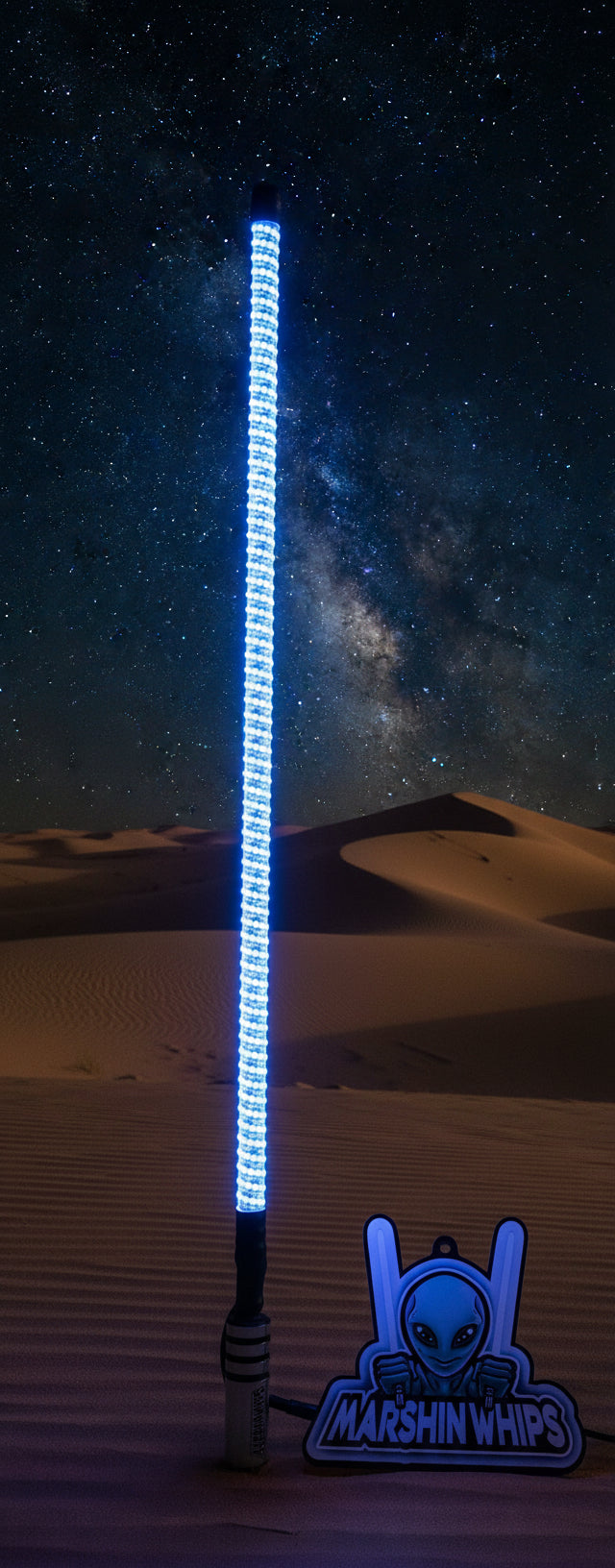 Light-up UTV whip with a dunes background and Marshin Whips logo.