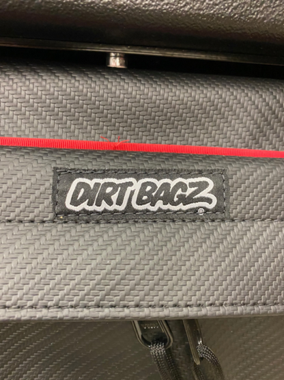 Honda Talon Door Bags by AJK Offroad Close Up of Dirt Bagz Logo in Red
